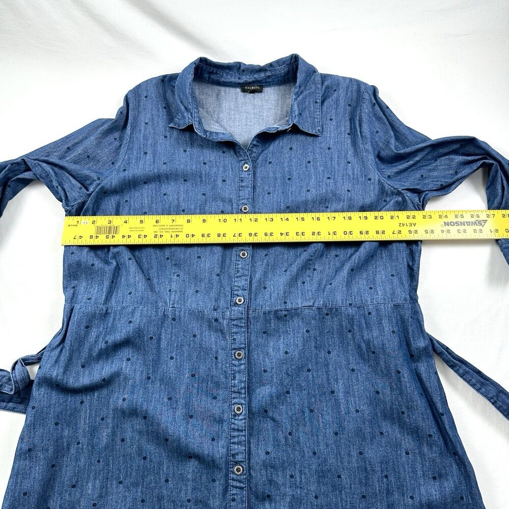 Talbots Chambray Shirt Dress Midi Polka Dot Womens 16W Blue Cotton Button Up - Picture 9 of 11
